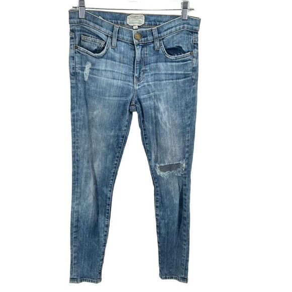 Current Elliott Womens Skinny Jeans Distressed Stretch Ripped Mid Rise Blue 27 - Picture 3 of 11